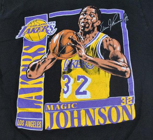 Magic Johnson White Los Angeles Lakers Throwback Basketball Jersey.
