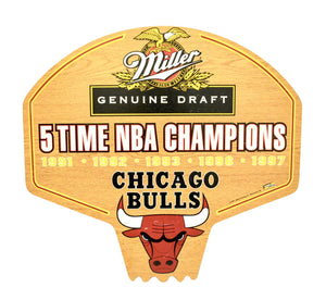 Vintage Miller Genuine Draft Chicago Bulls 5 Time NBA Champion Wooden Backboard Sign