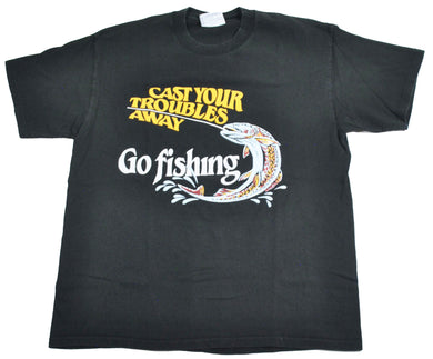 Vintage Cast Your Troubles Away Go Fishing Shirt Size Large