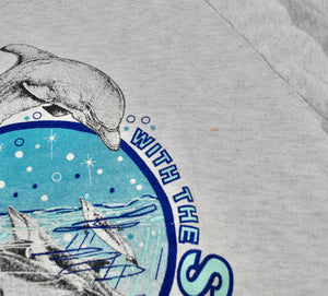Vintage Swim With The Dolphins Blue Lagoon Bahamas Sweatshirt Size Small