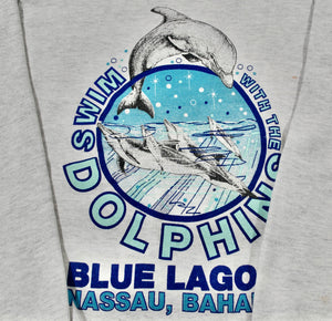 Vintage Swim With The Dolphins Blue Lagoon Bahamas Sweatshirt Size Small