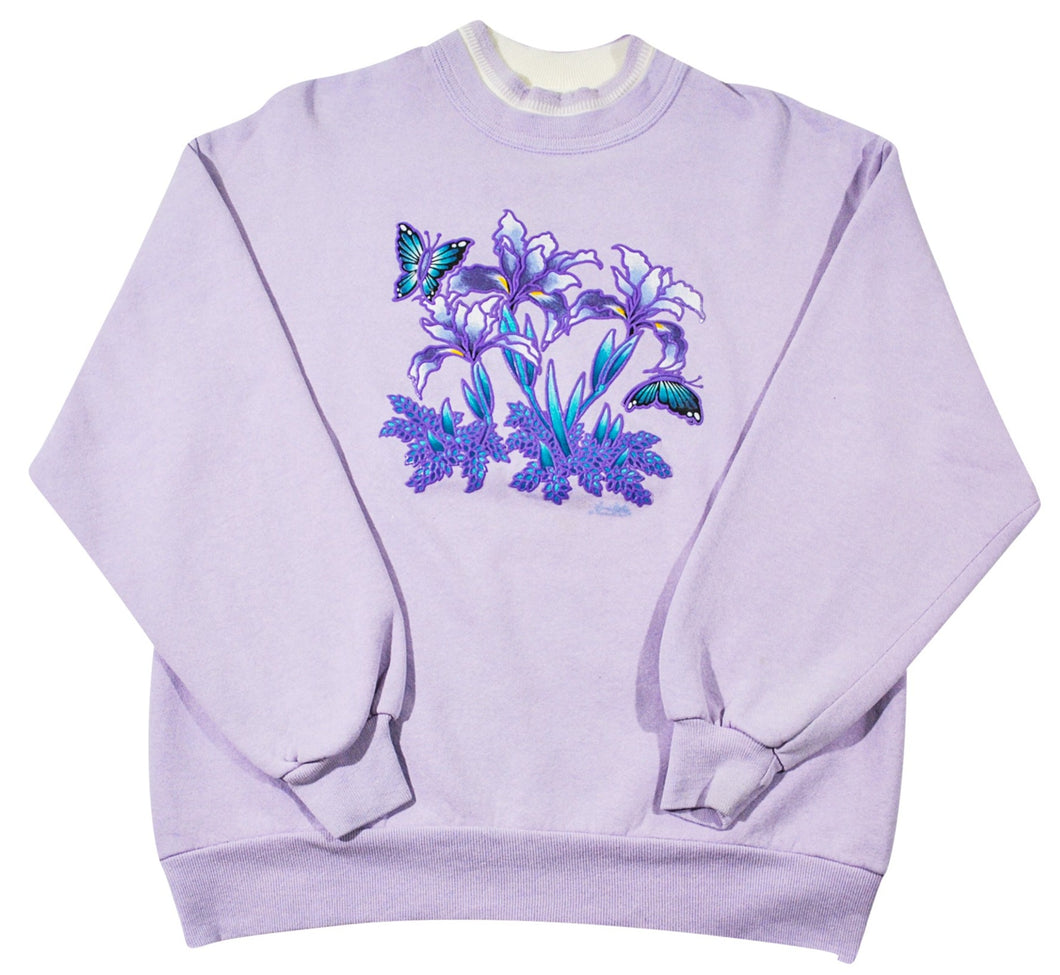 Vintage Butterfly Flowers Sweatshirt Size Large