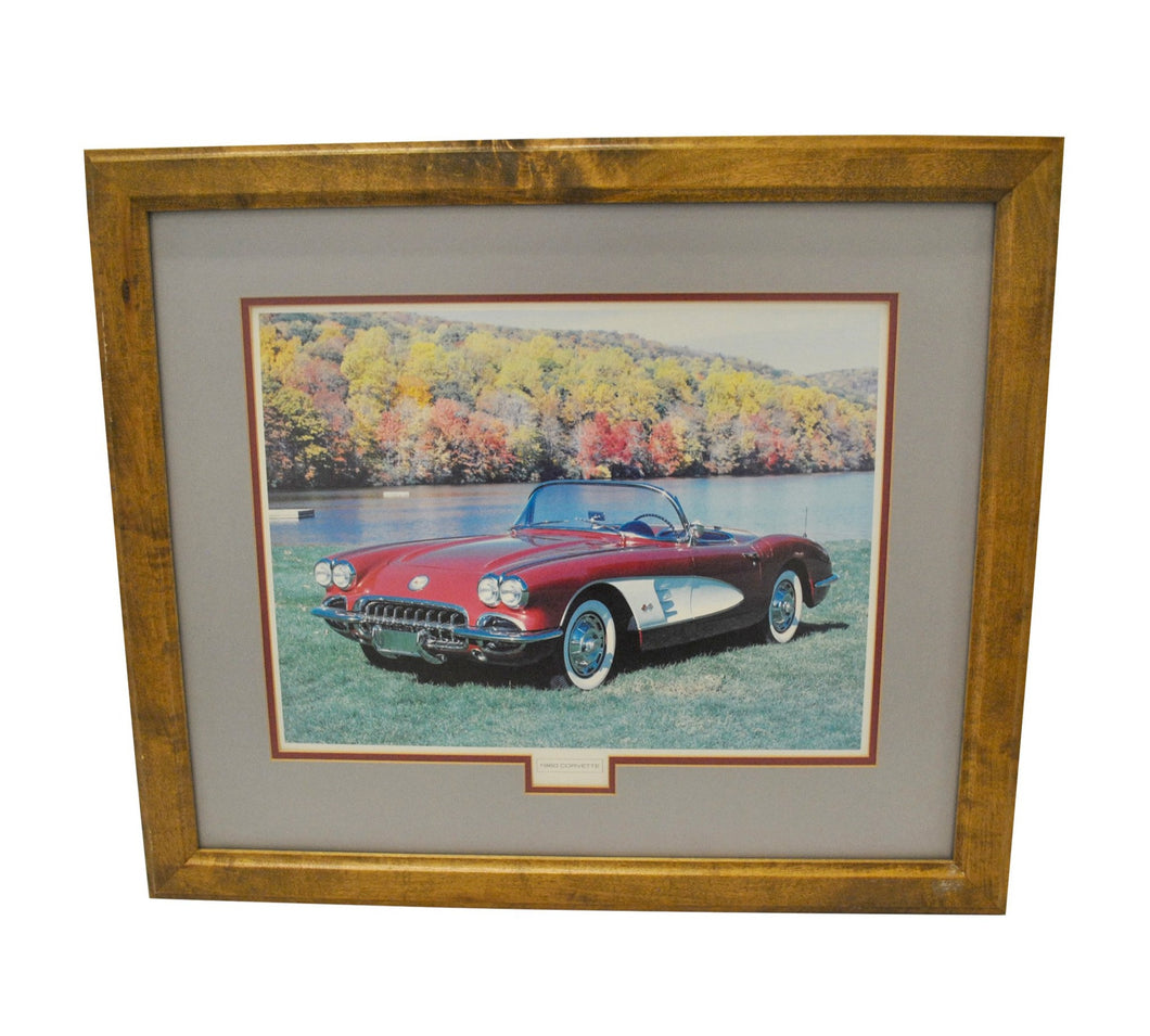 Vintage Corvette 1960 Framed Glass Picture