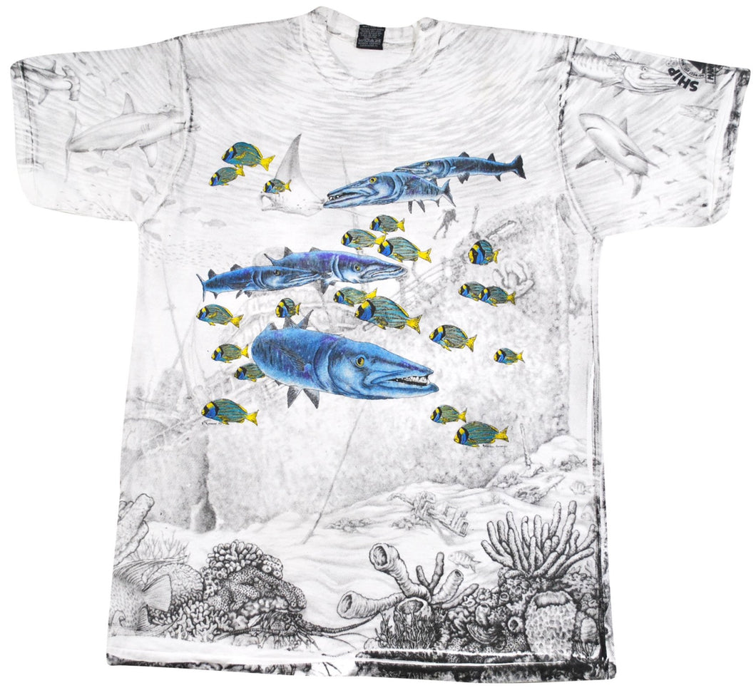 Vintage Barracuda Fish 1993 All Over Print Shirt Size X-Large(tall)