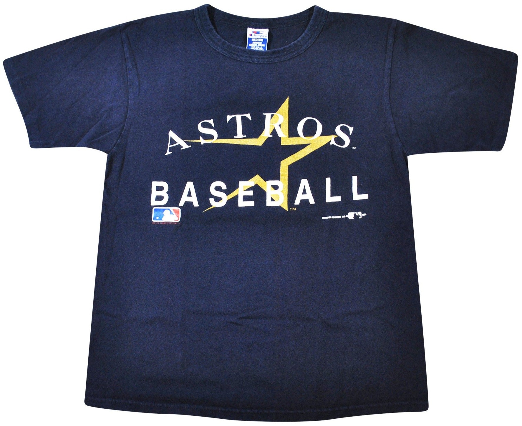 Houston Astros Women Athletic Apparel Blue Graphic T-Sirt Crew Neck Logo  Size M