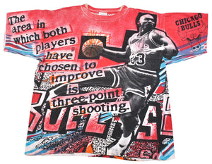Vintage Chicago Bulls Michael Jordan Magic Johnson All Over Print Shirt Size Large