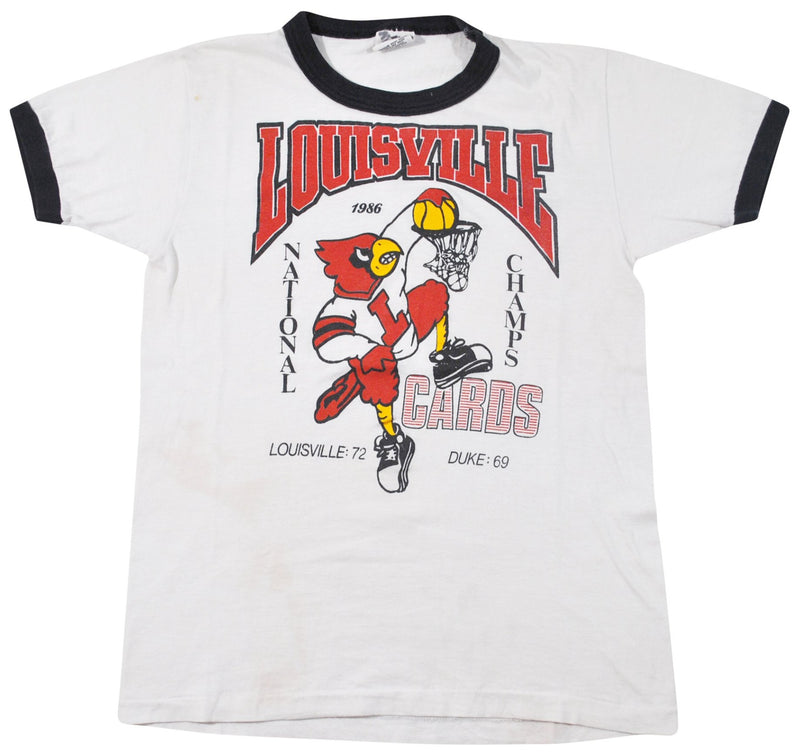 Vintage Louisville Cardinals T-Shirt Size Small Red Screen Stars Basketball  80s
