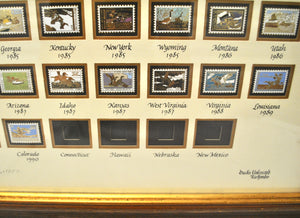 Vintage Ducks Unlimited North American Stamp Collection Framed Glass Picture